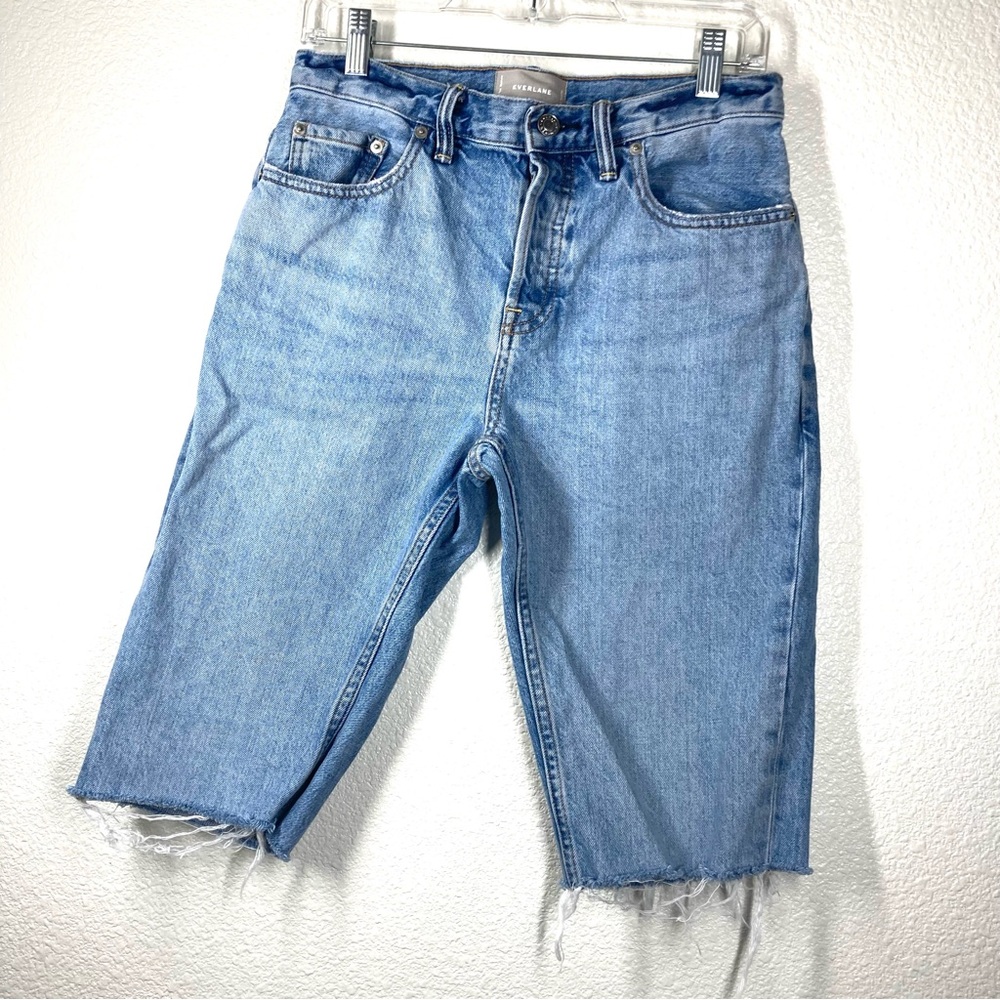 Everlane Women's O-S Boy Friend Cut Off Denim Shorts 27 Light Wash Button Fly - Picture 4 of 12